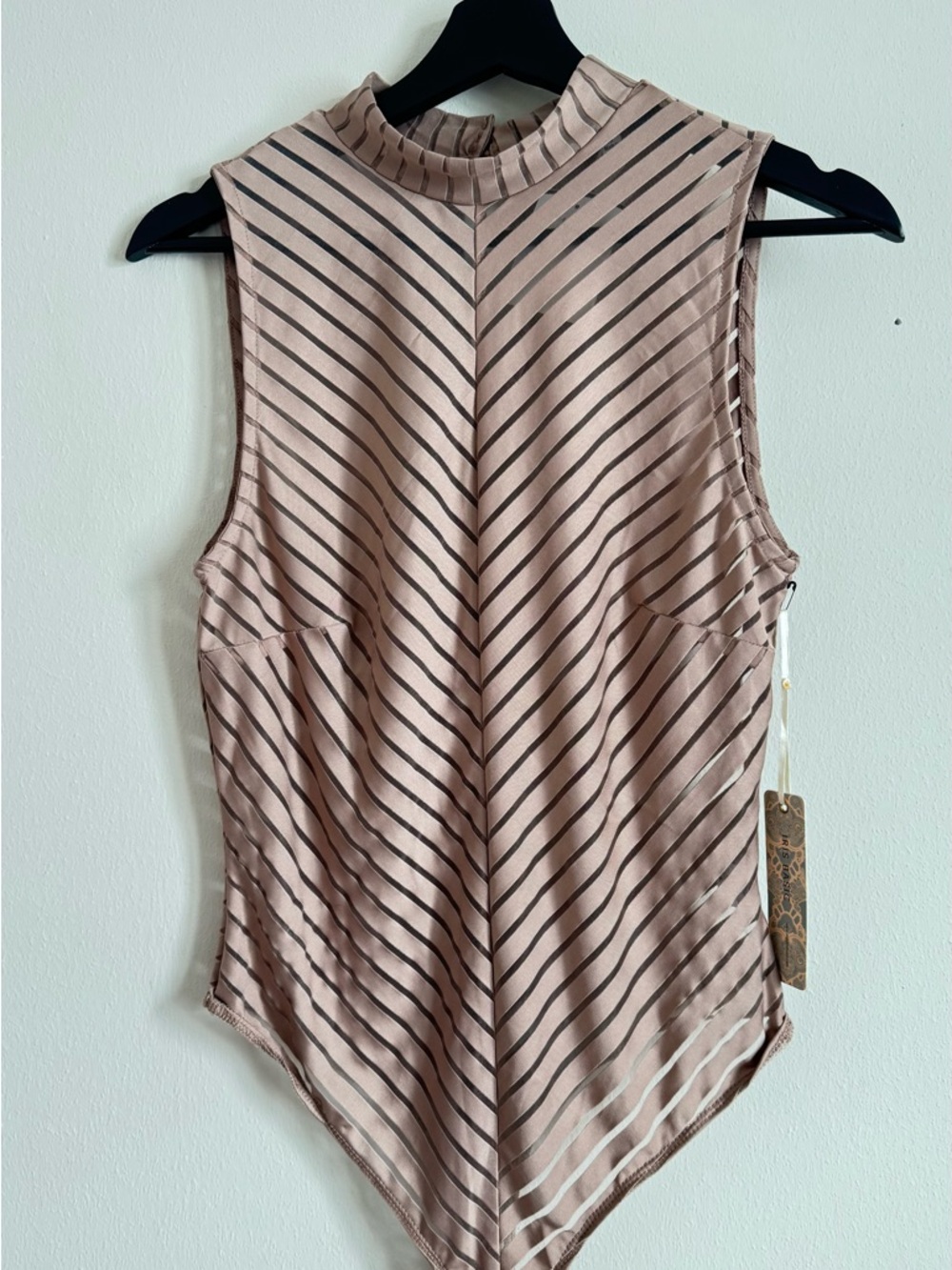 iris Sleeveless Chevron-Stripe Mock Neck Bodysuit